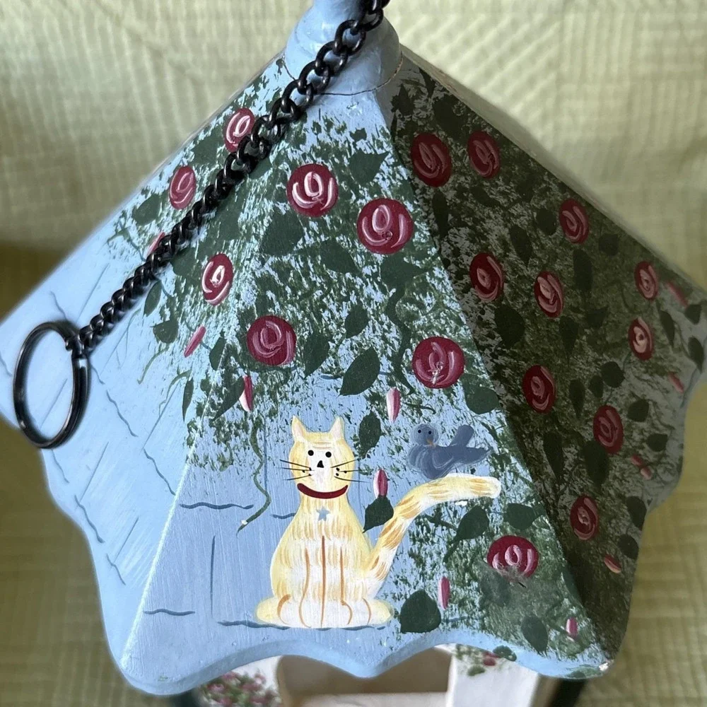 Kathy Hatch Wooden Garden Cat-Themed Hanging Gazebo Decor Hand Painted Detailed